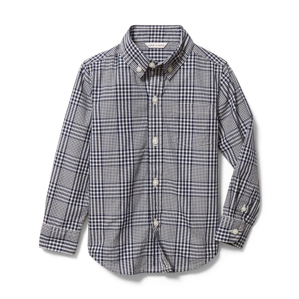 Janie and Jack 3T boys navy plaid poplin button down collared shirt